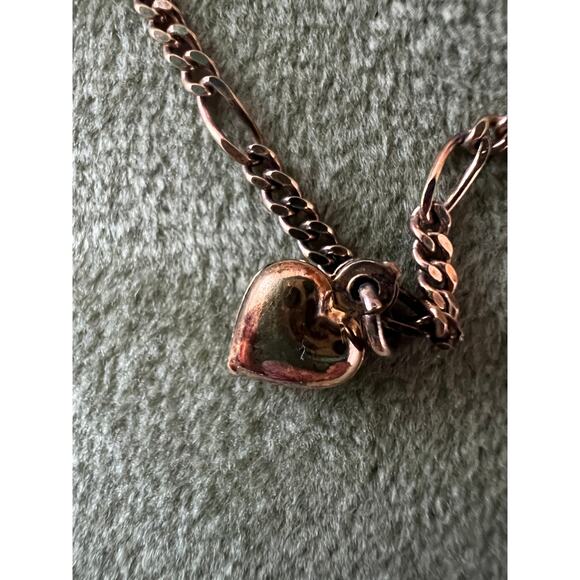 9” Sterling Silver Heart Anklet 925 Italy MWS Figaro Chain Rose Gold Ton - Picture 7 of 7